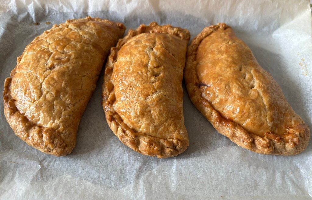 Cornish pasties on baking paper