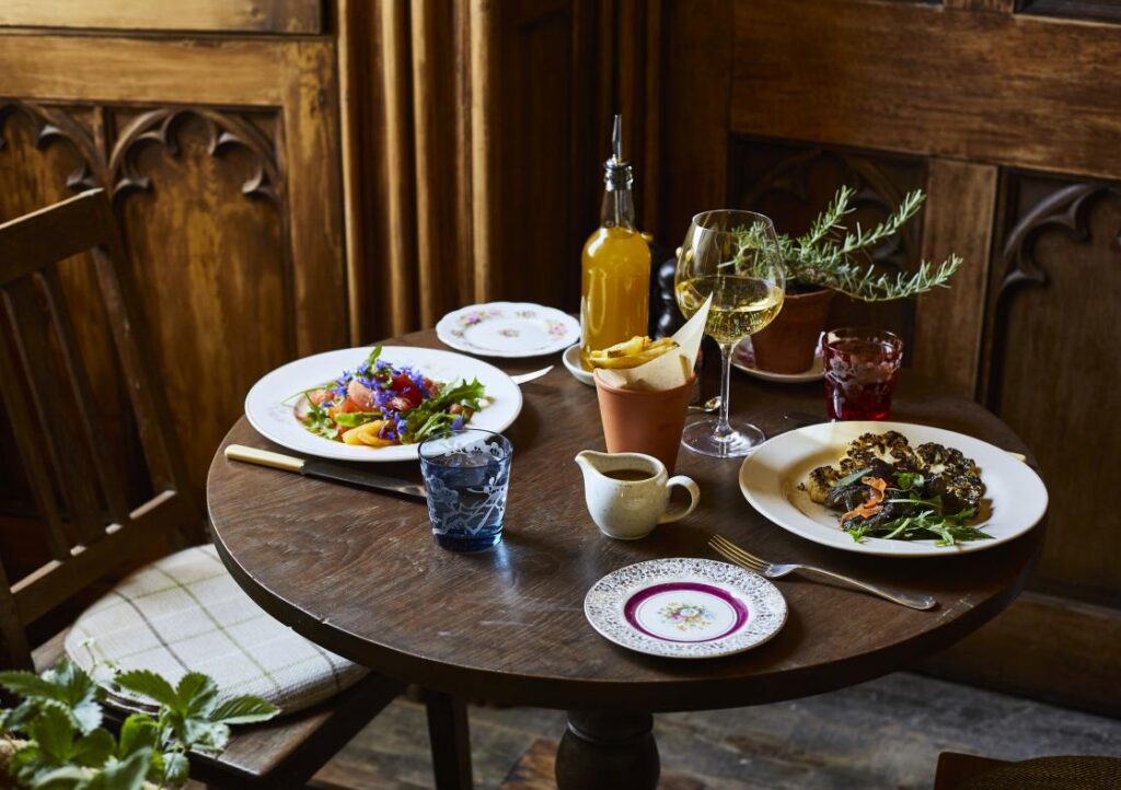 Food and drink on a table