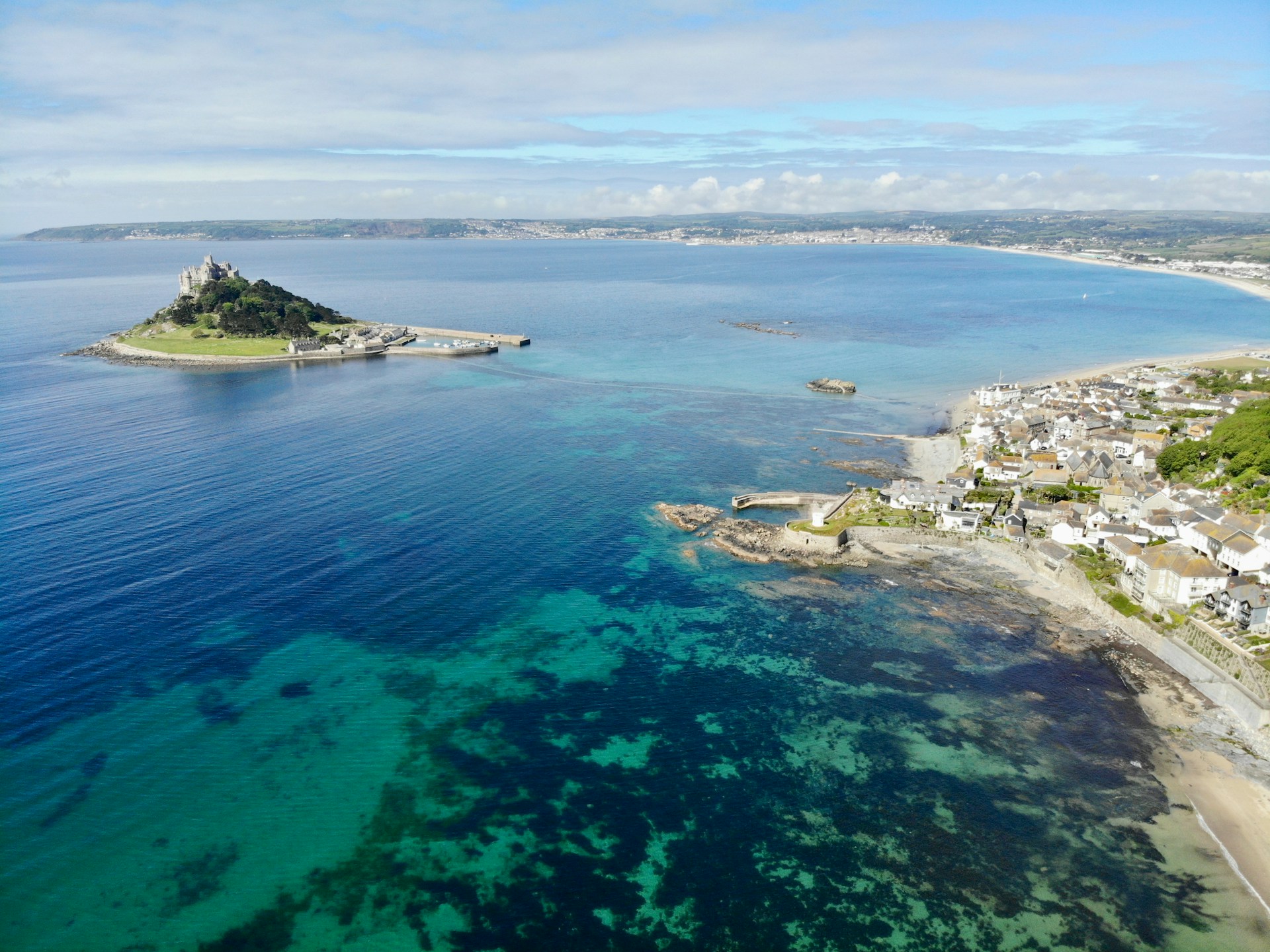 A scenic view of St Michael’s Mount and the Cornish coast