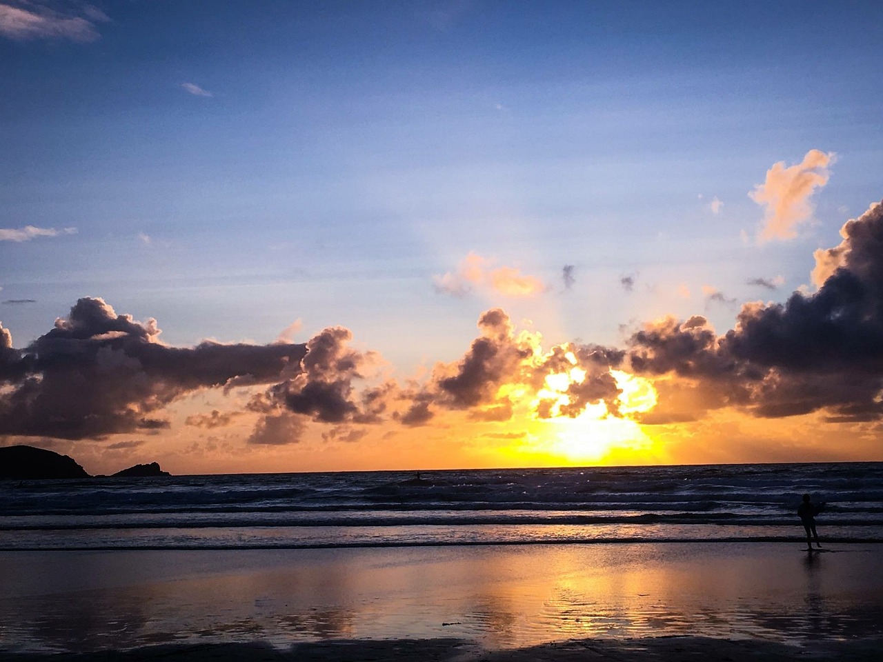 Sunset over Fistral Beach in Cornwall