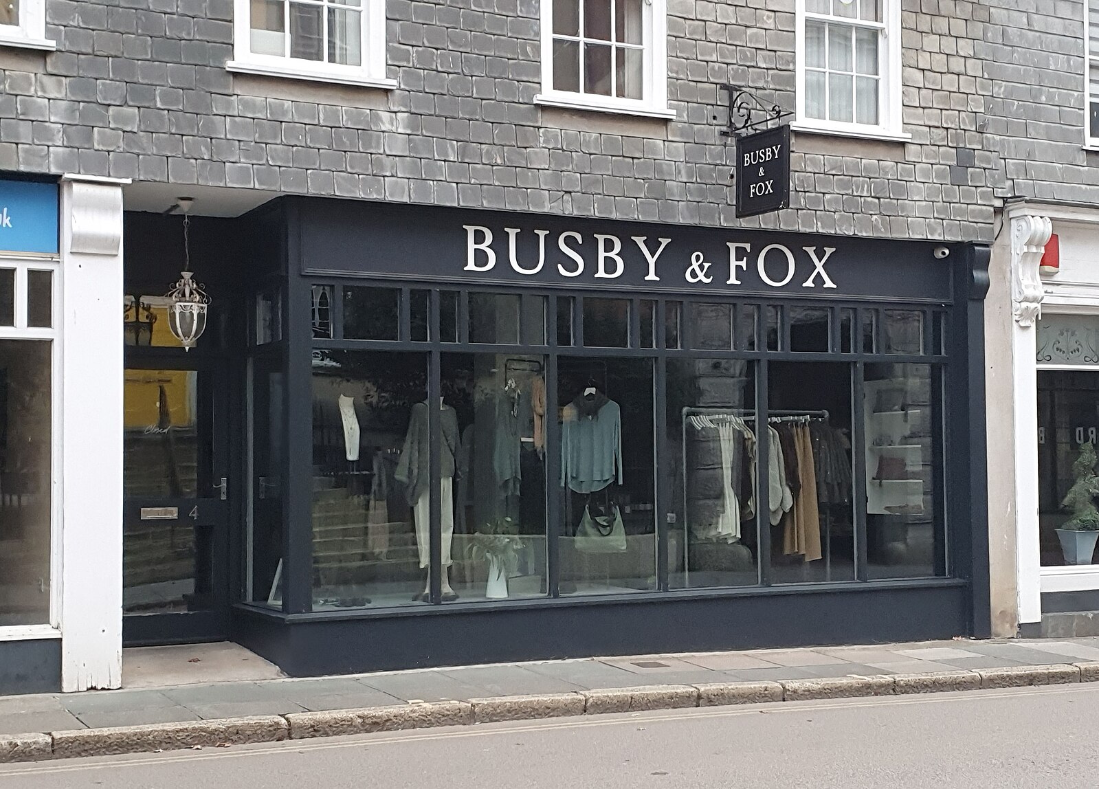 Busby & Fox clothes shop shopfront, Princes Street, Truro, Cornwall October 2025