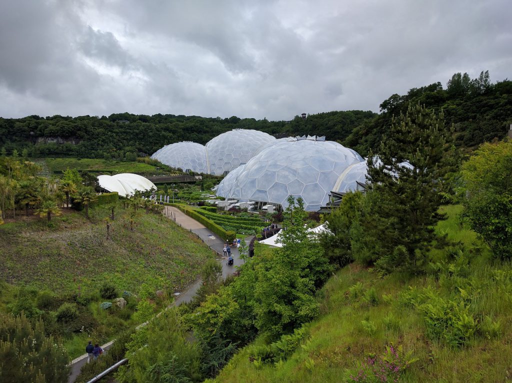The Eden Project biomes from afar 