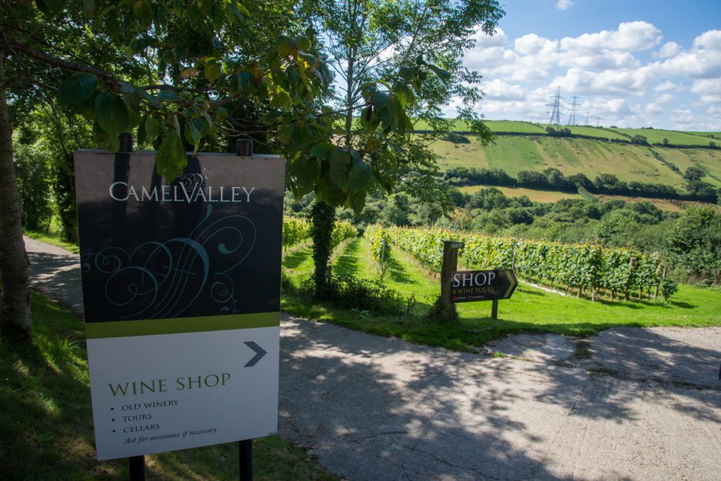 The sign post to Camel Valley wines and wine tours in Cornwall. 