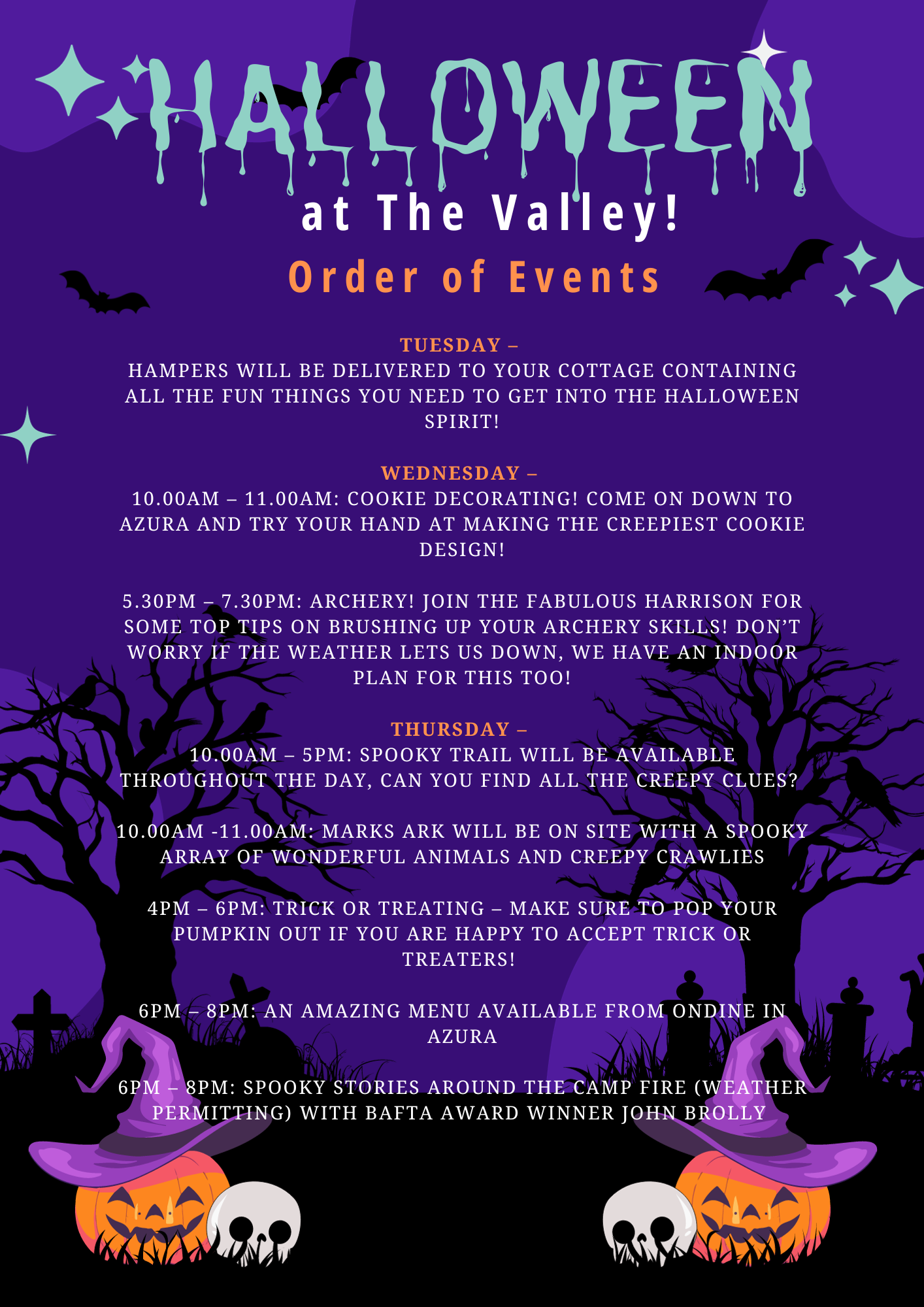 halloween at the valley  cottages cornwall order of events